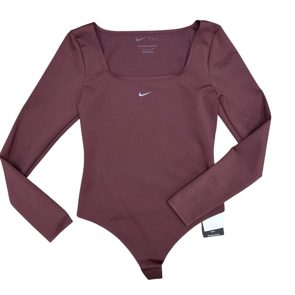 Nike Form Zenvy Long Sleeve Bodysuit Burgundy HQ8296-652 XS Yoga Workout shirt